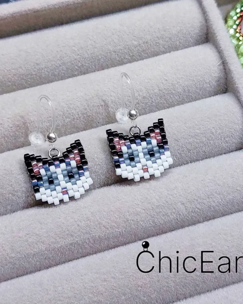 Серьги «Котики» из бисера — Котики