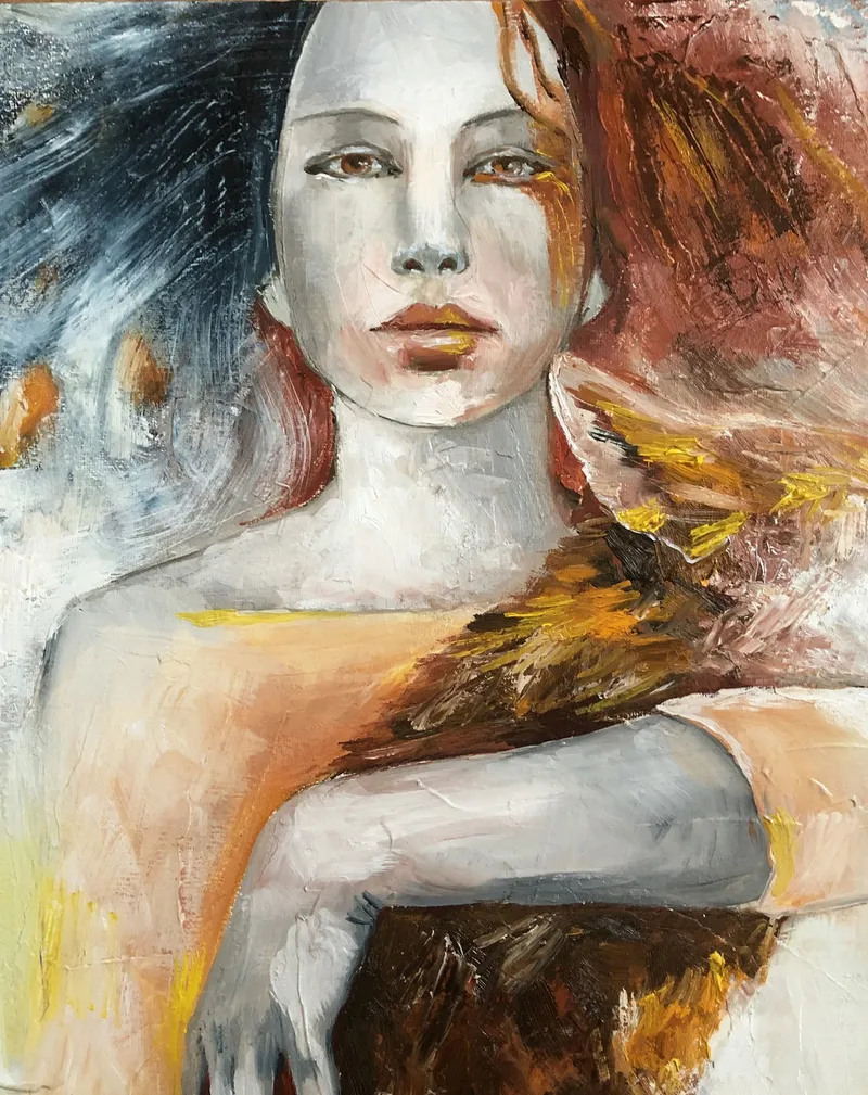 Девушка и лиса. Картина маслом 40×60 см — 40×60 см