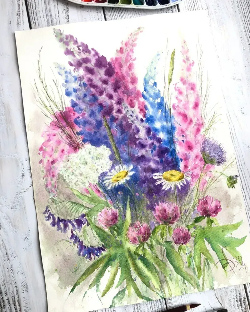 Полевые цветы. Акварель — 30×40 см