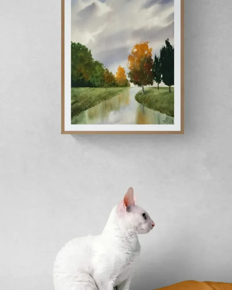 Осенний пейзаж акварелью — 24×37 см