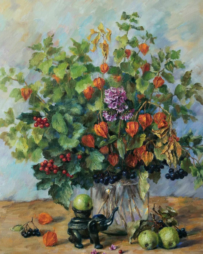 Осенний слоник. Картина маслом на холсте
