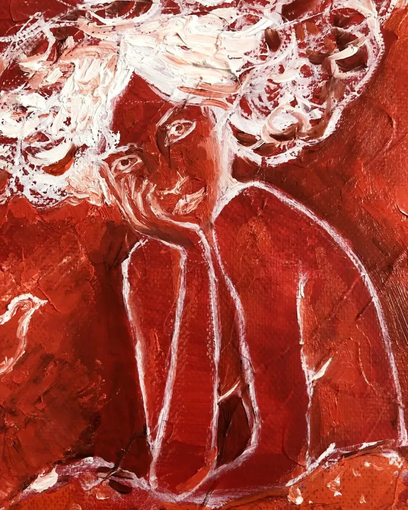 Девушка и птичка. Картина маслом 20×20 см — 20×20 см