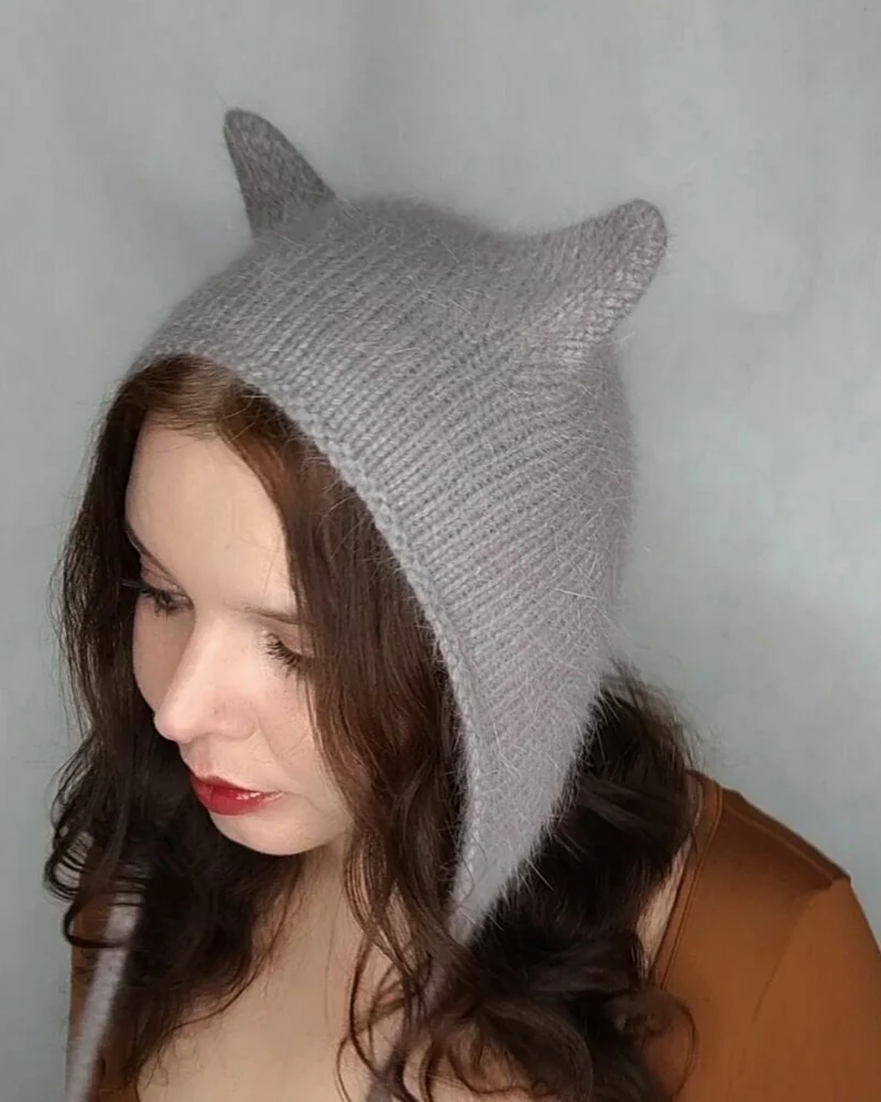 Коточепчик серый из ангоры чепчик с ушками