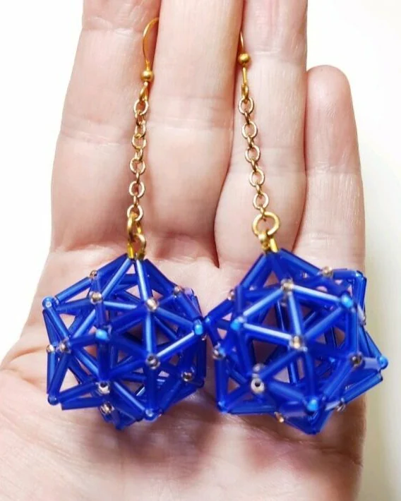 Серьги геометрические синие из бисера лёгкие серьги 6.5 см