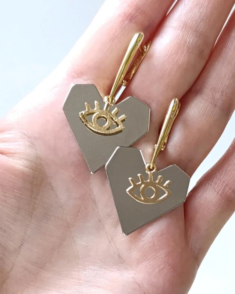 Серьги биколорные с сердцами