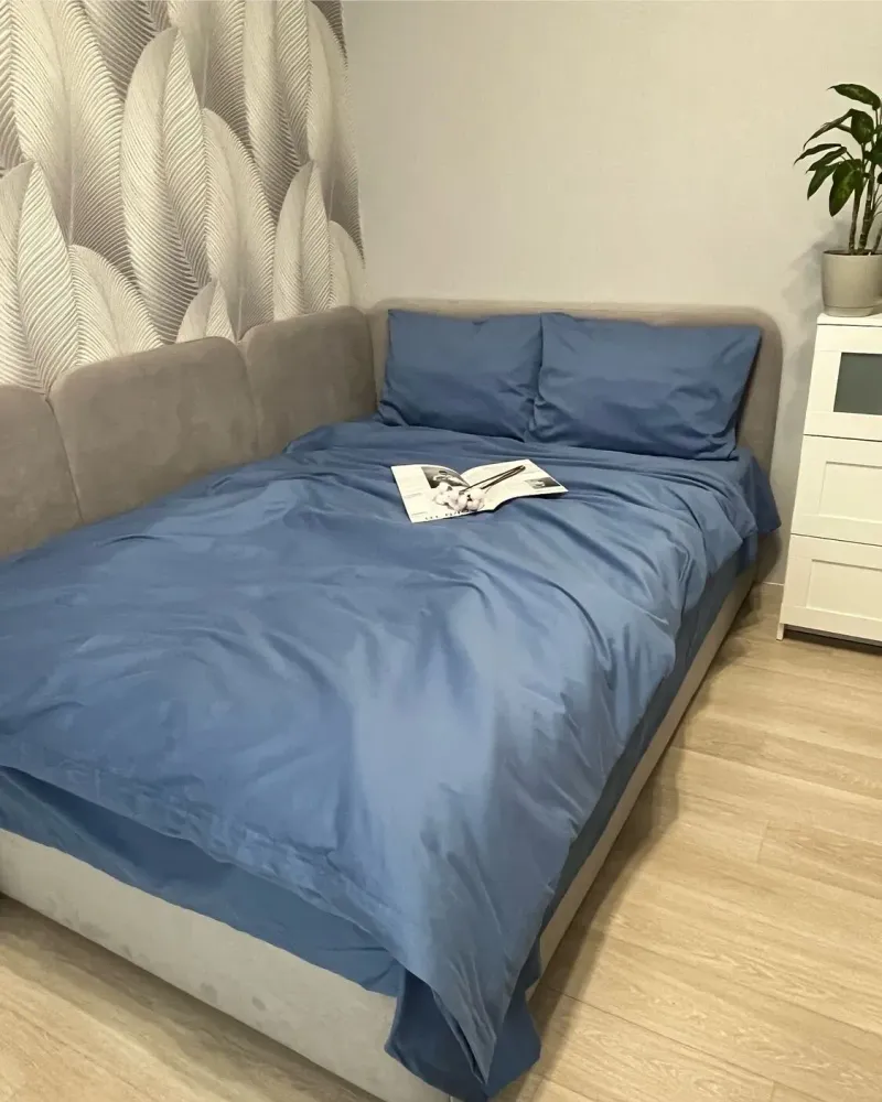 Постельное бельё из сатина браш, 100% хлопок, оттенок синий