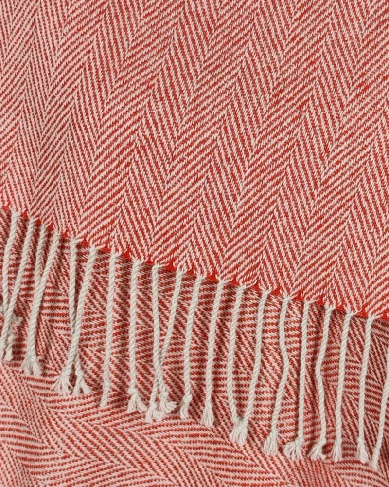 Кашемировый палантин ручного ткачества, бежевый с красно-оранжевым, 53×178 см