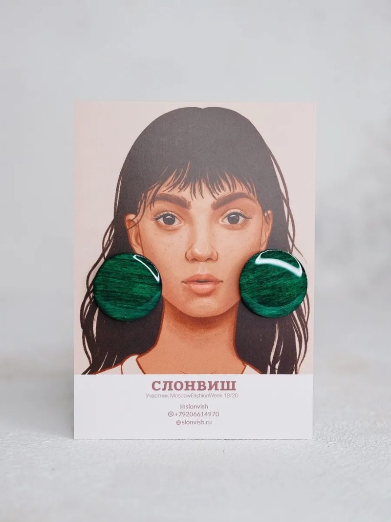 Серьги гвоздики овальные крупные деревянные — зеленый