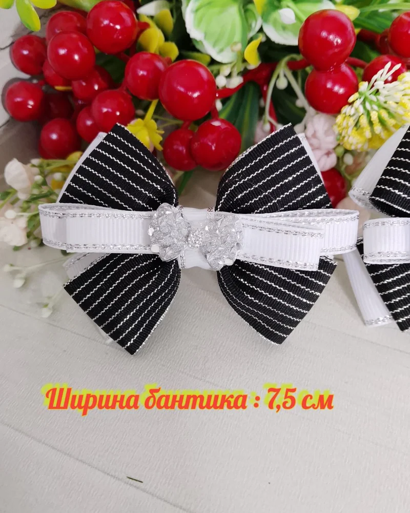 Чёрные школьные банты из плотной репсовой ткани с декоративным