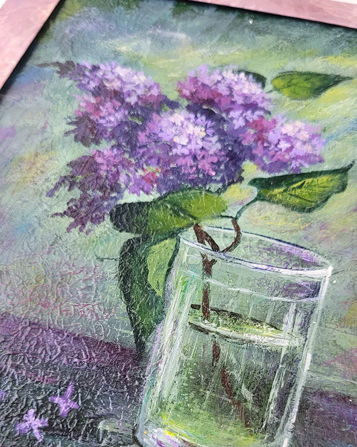 Картины акрилом. Картина-малышка акрилом Сирень в стакане
