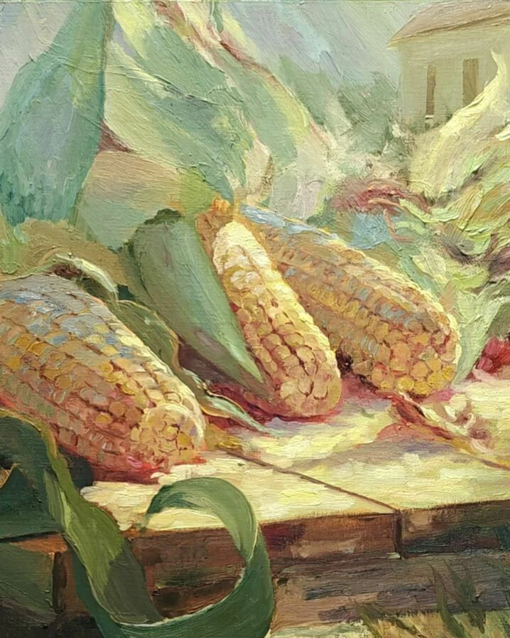 Картина маслом с кукурузой "Дары солнца"
