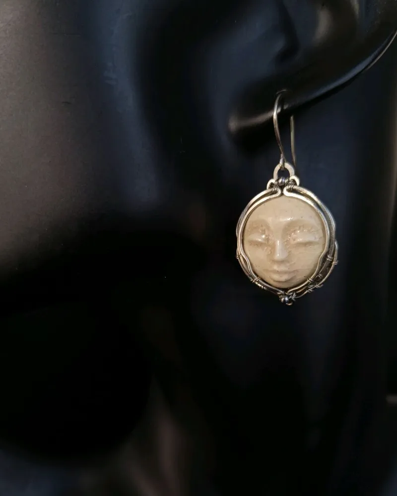 Серьги с керамическими лицами — Коричневый, Керамика 1