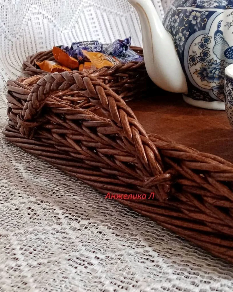 Поднос для чаепития, плетеный поднос для кухни, разнос для посуды