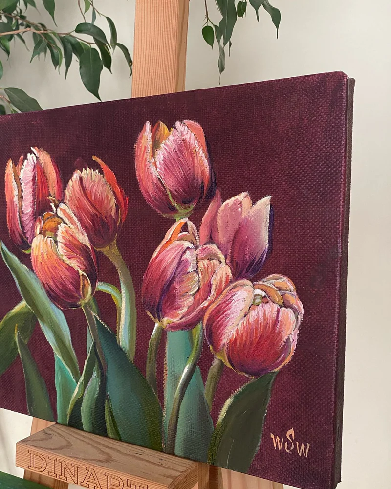 Картина маслом. Тюльпаны. 30×25 см — Оригинал