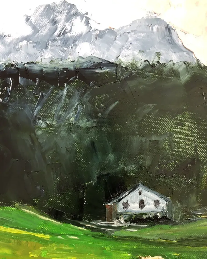 Летний пейзаж с овцами. Картина маслом 40×40 см — 40×40 см