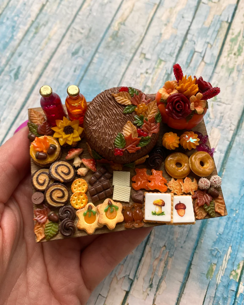Кукольная Миниатюра «Осеннее изобилие 🍂🍁🍄🟫»