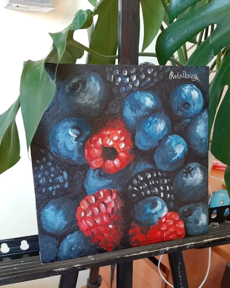 Картина акрилом «Летние ягоды» в раме — Акрил, 20×20 см