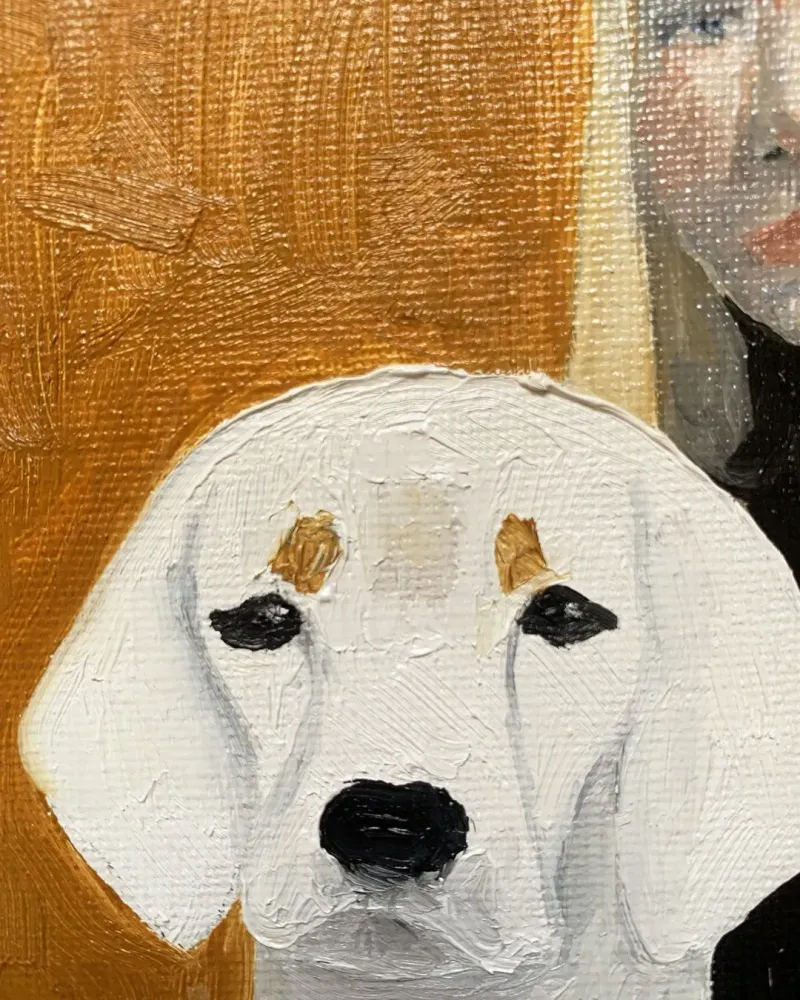 Девочка с собакой. Картина маслом 20×20 см — 20×20 см