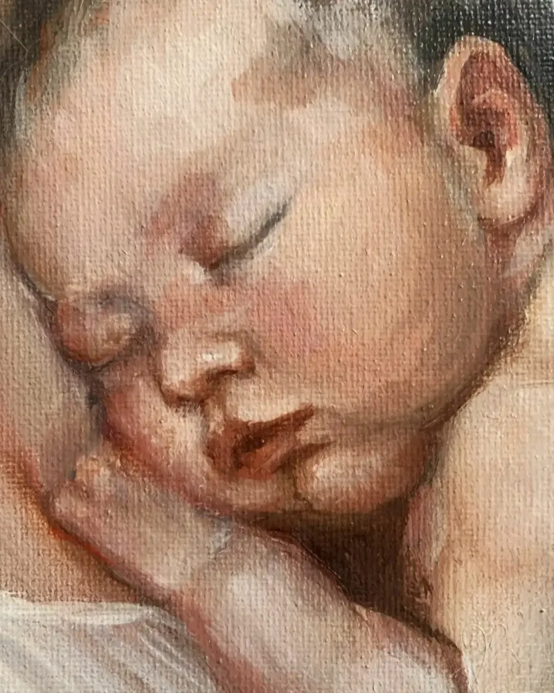 В маминых объятиях. Картина маслом 20×30 см — 20×30 см