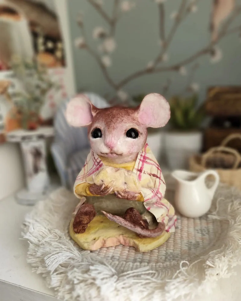 Мышонок в пледе, ватная игрушка