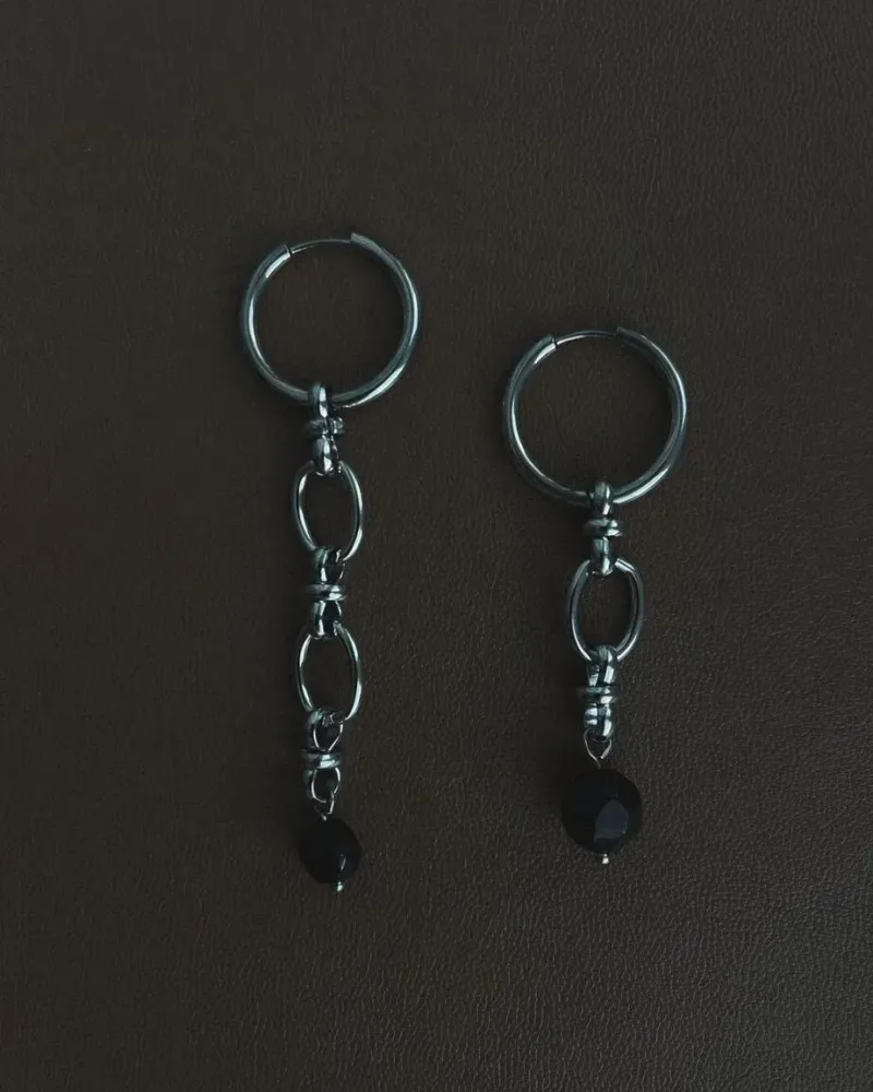 Чёрные серьги из агата