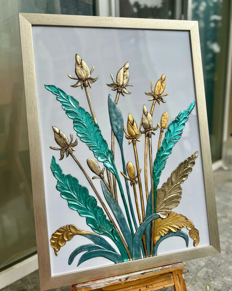 Картина «Текстурные растения», 50×70 см, на молочном фоне
