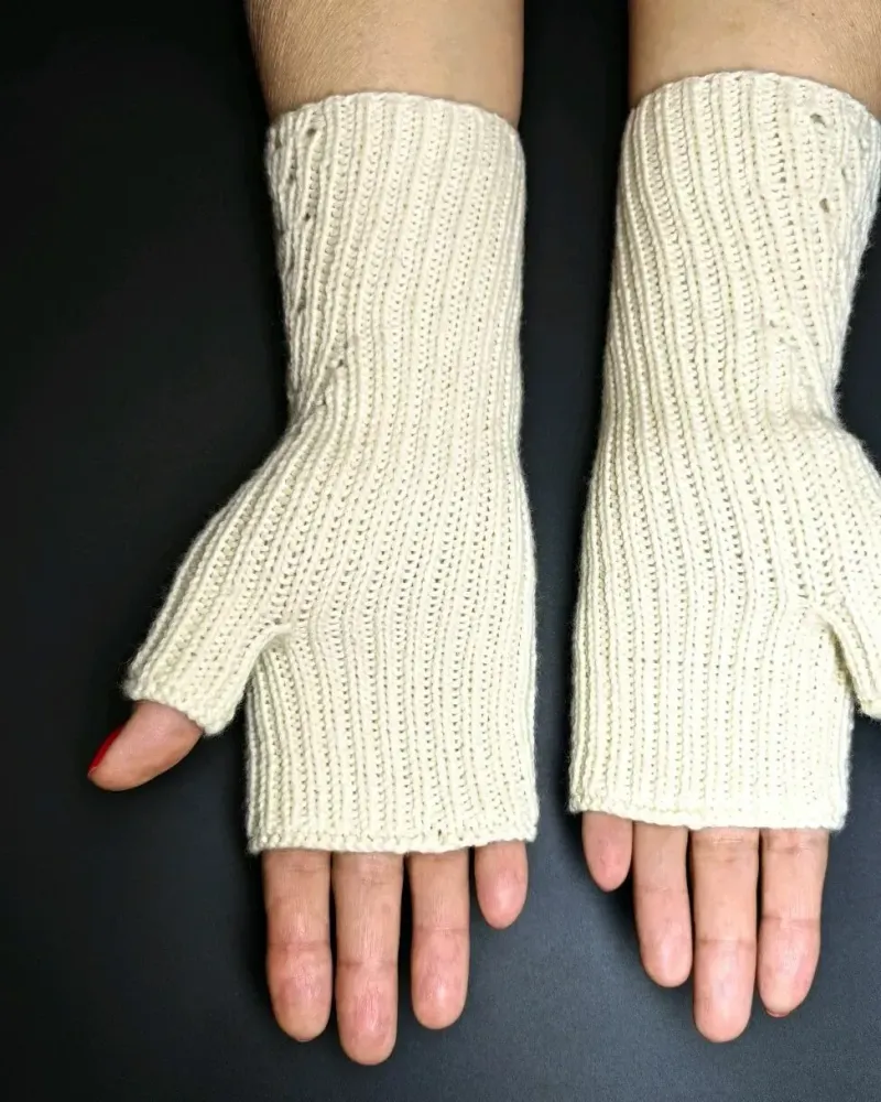 Ажурные митенки из мериноса — Белые 2 — Белые 2