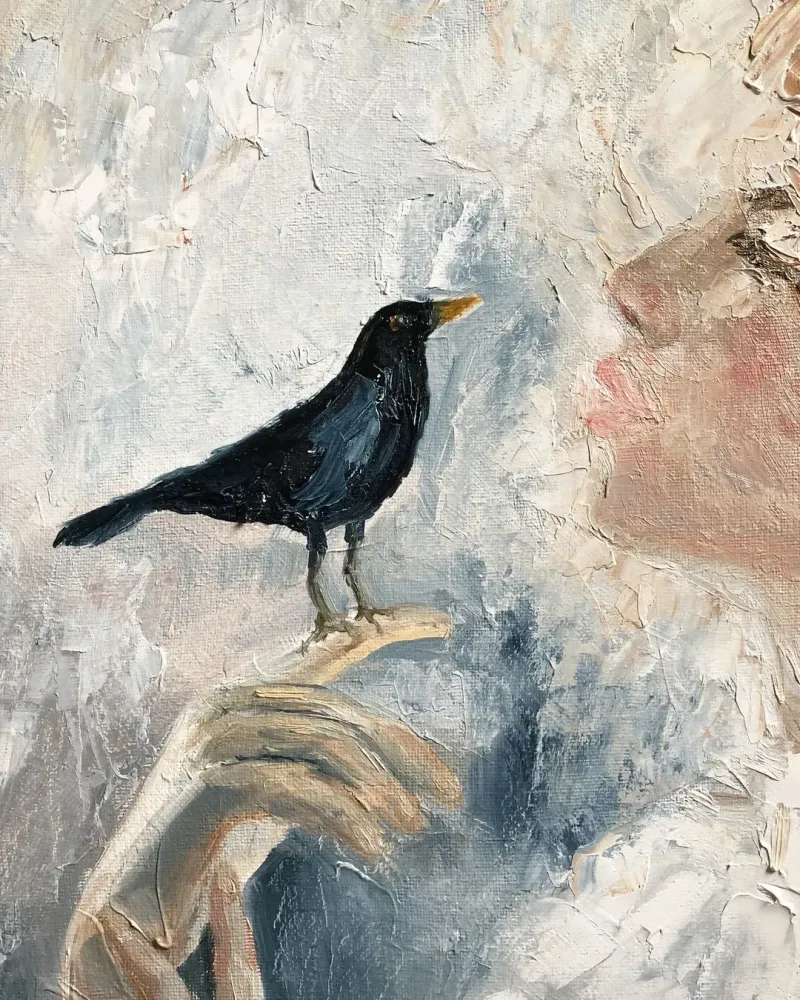 Девушка и птичка. Картина маслом 40×50 см — 40×50 см