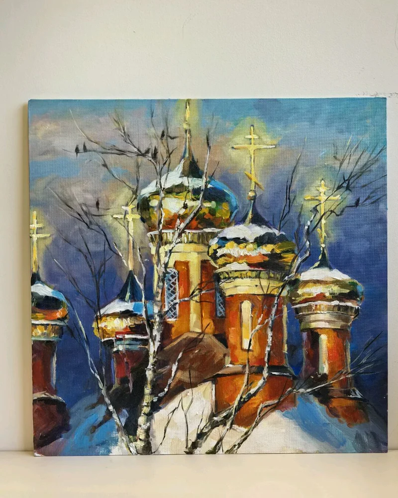 Картина маслом "Колокольный звон", 40х40
