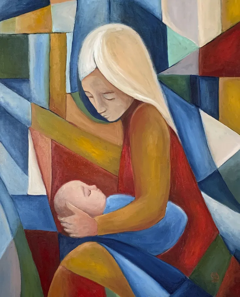 Мама с младенцем. Картина маслом 80×100 см — 80×100 см