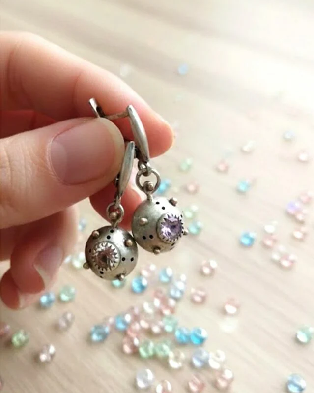 Серьги Шарики (сиреневые и жёлтые)