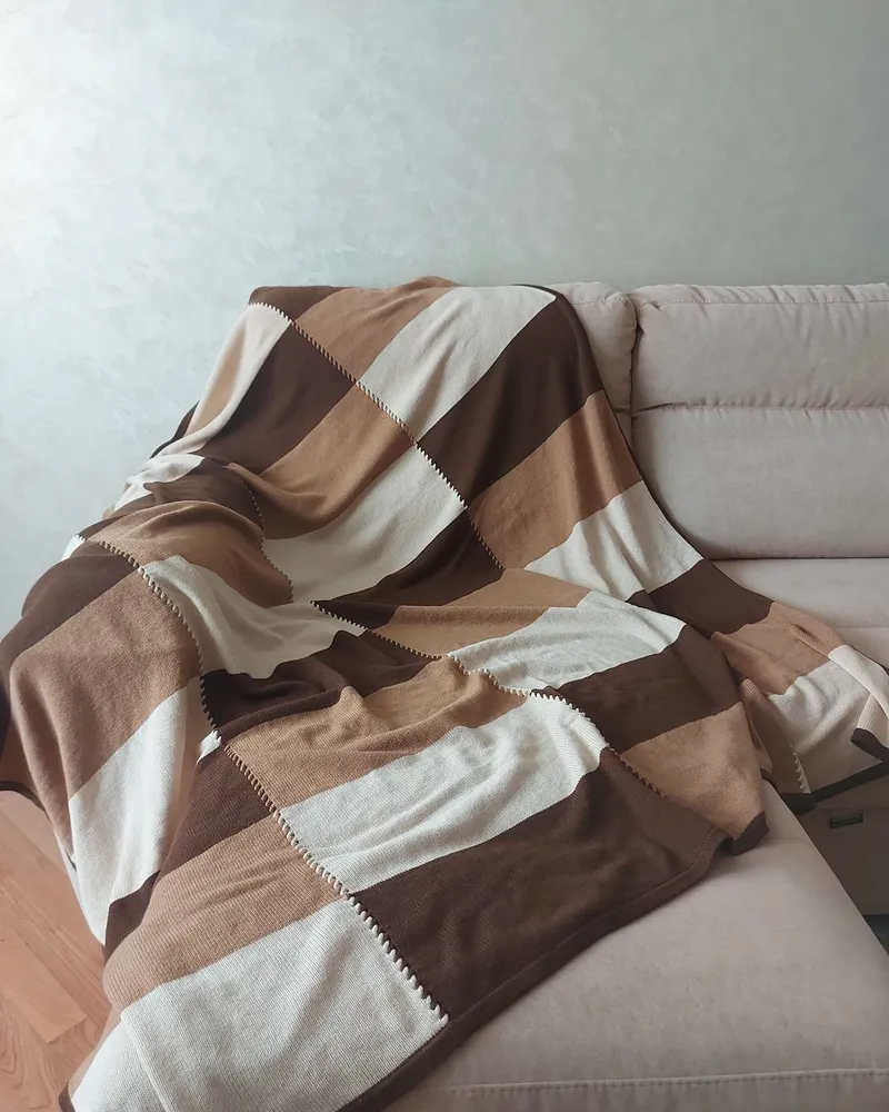 Плед из мериноса с кашемиром вязаный — Шоколадно-бежевый