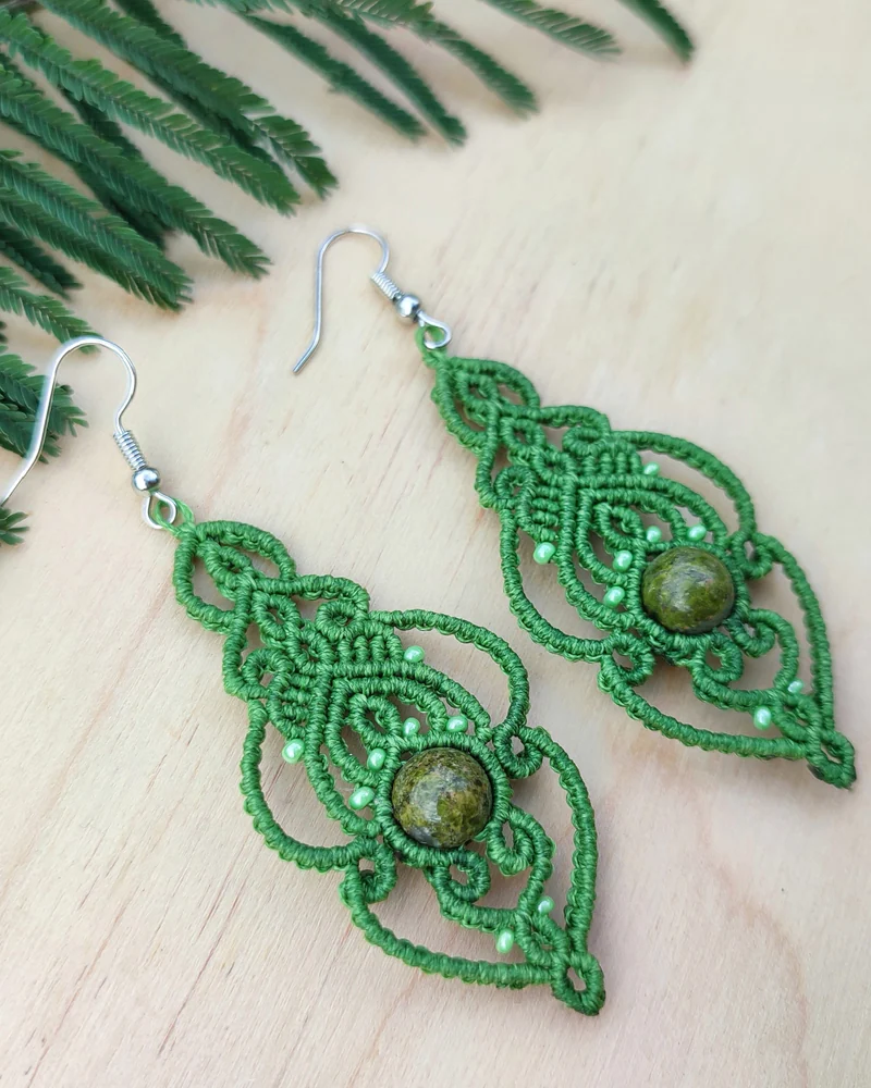 Серьги макраме «Винтаж» — Зелёные
