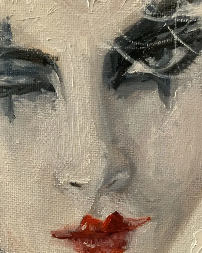 Девушка-клоун. Картина маслом 20×20 см — 20×20 см