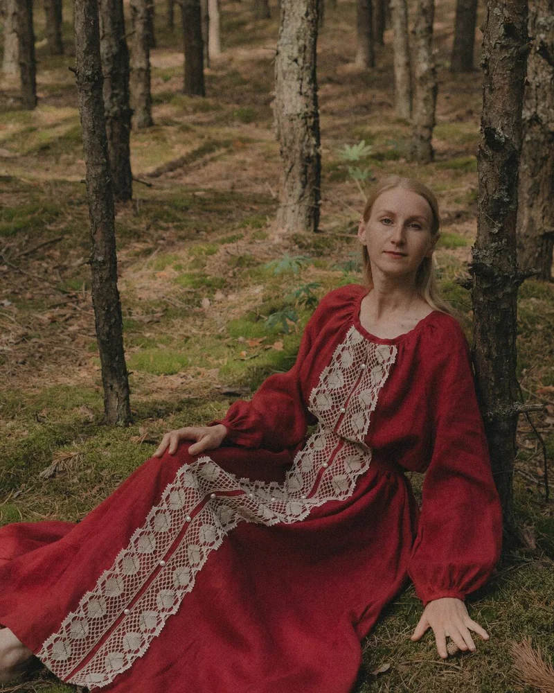 Платье народное «Княженика», бордовое