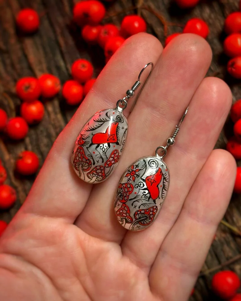 Серьги с росписью «Мухоморные»