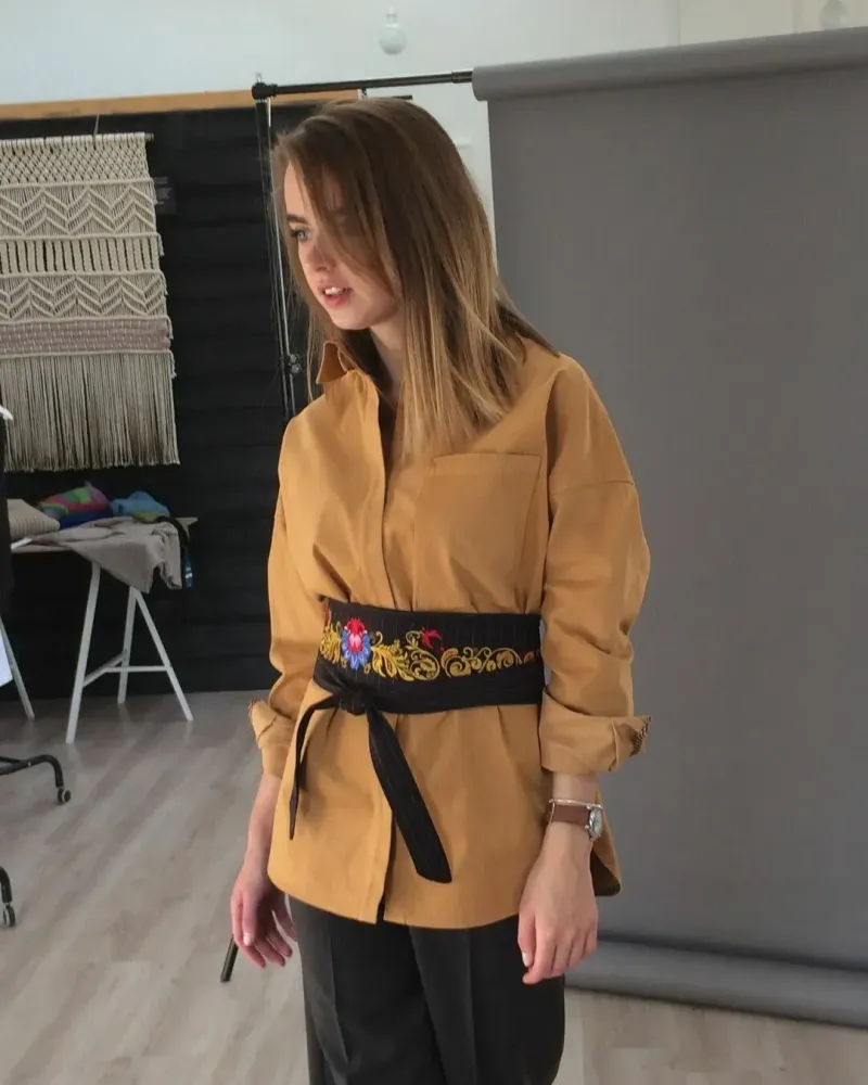 Кушак шерстяной с вышивкой, чёрный — Основной