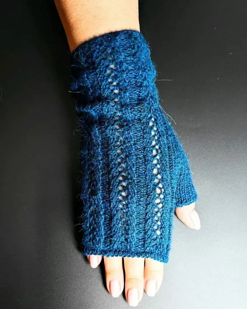 Ажурные митенки из мериноса — Синие — Синие