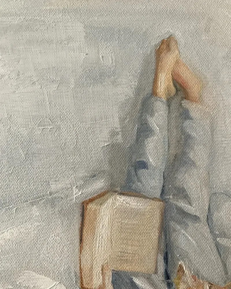 Девушка с книгой и кот. Картина маслом 30×40 см — 30×40 см