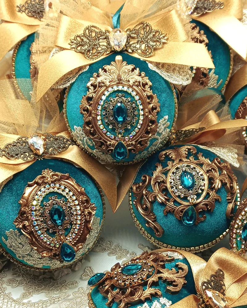 Ёлочные шары Бирюза бронзовый золотой бирюзовый