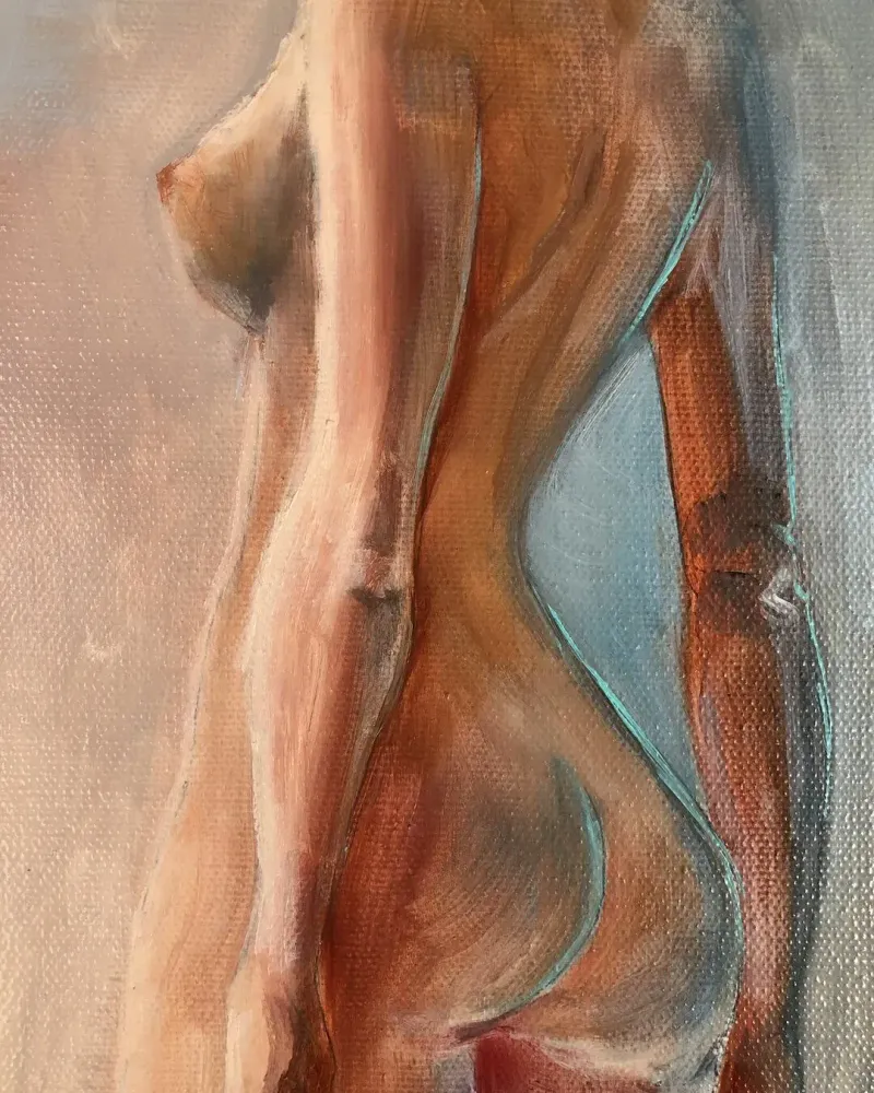 Обнаженная девушка. Картина маслом 20×70 см — 20×70 см