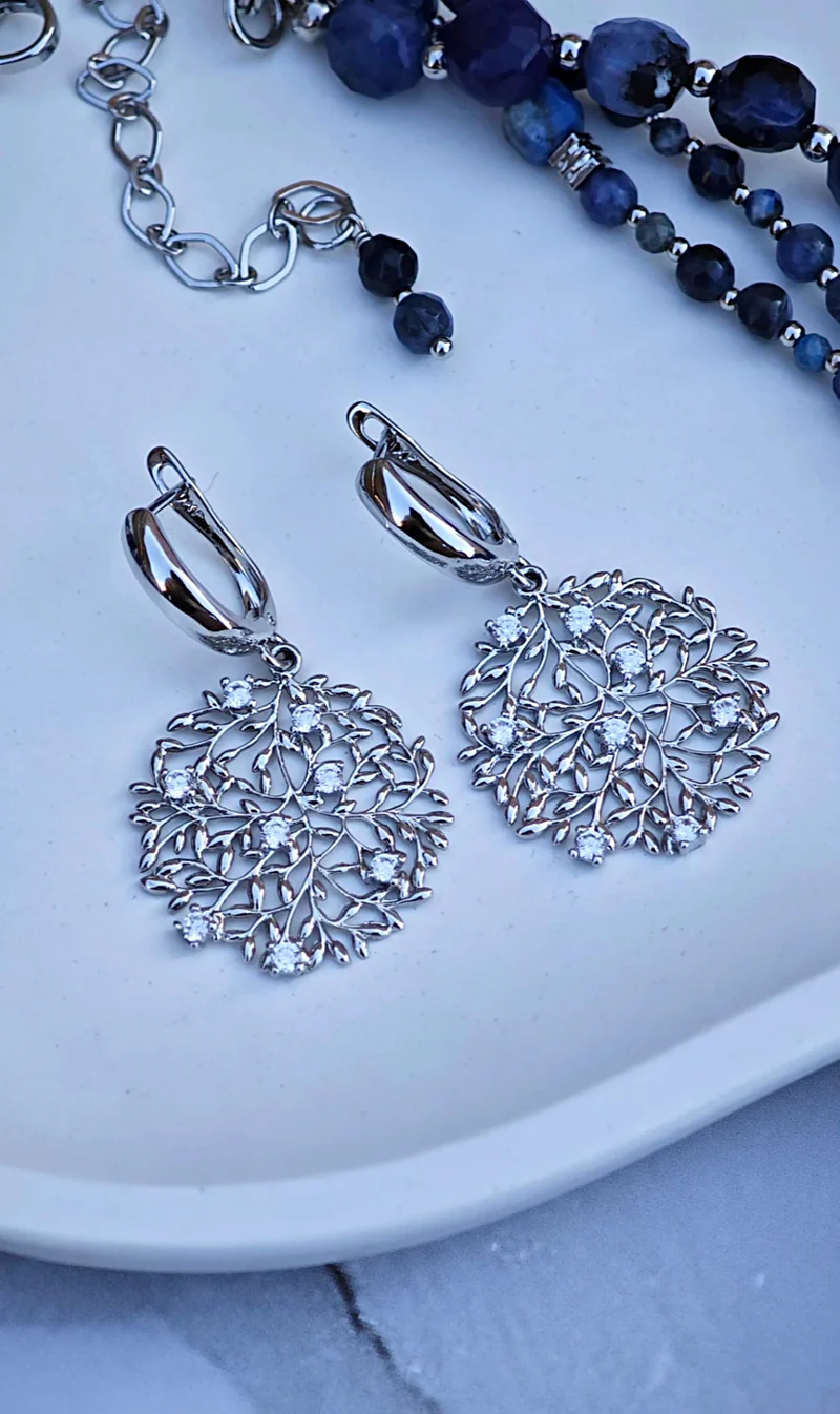 Серьги к колье из содалита и лазурита