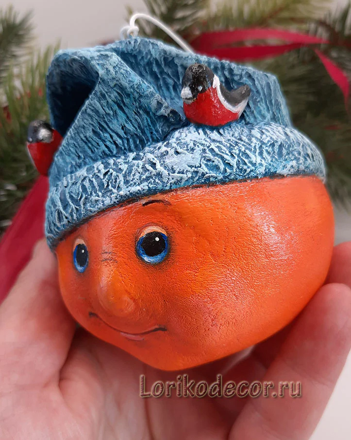 Ёлочная игрушка «МАНДАРИН СО СНЕГИРЯМИ-4»