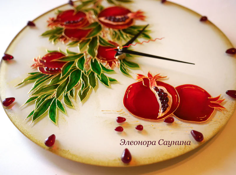 Часы настенные стеклянные Зерна сочные граната