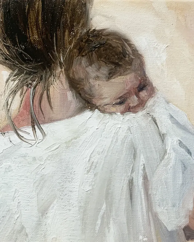 Мама с ребенком на руках. Картина маслом 20×20 см — 20×20 см