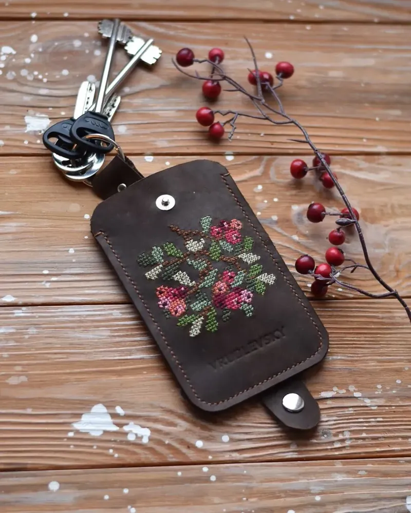 Ключница/Чехол для ключей из кожи Christmas berries — Основной