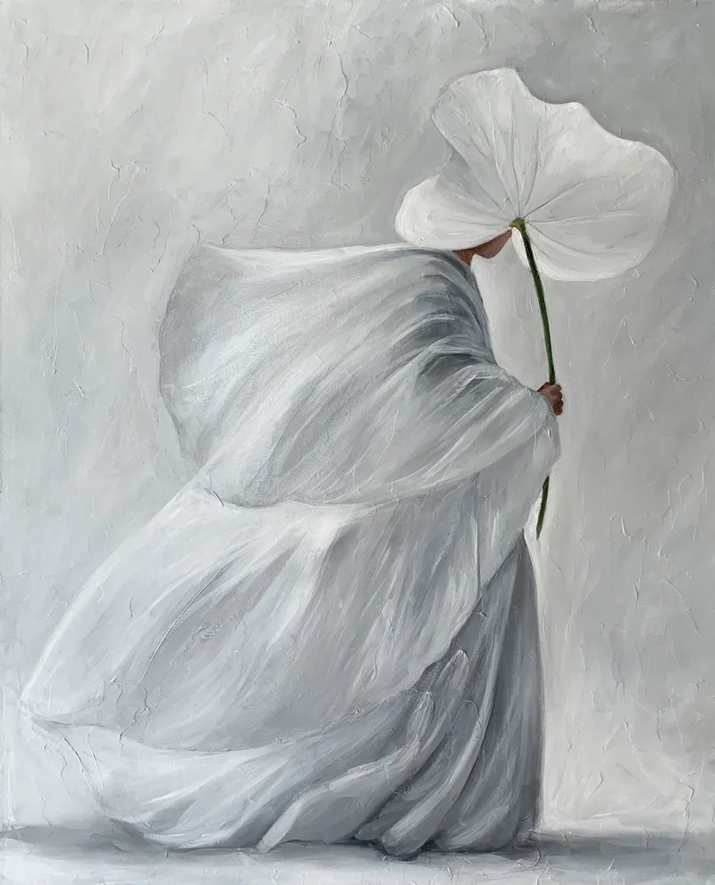 Бело-серая фактурная картина. Картина маслом 80×100 см — 80×100 см