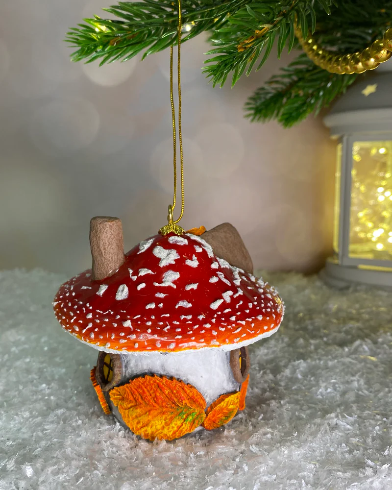 Ёлочная игрушка «Мухомор с мышкой»