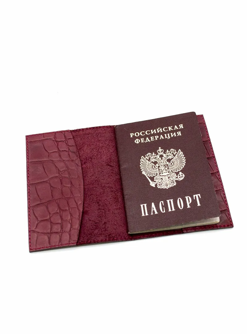 Обложка на паспорт кожаная, бордо — Бордо