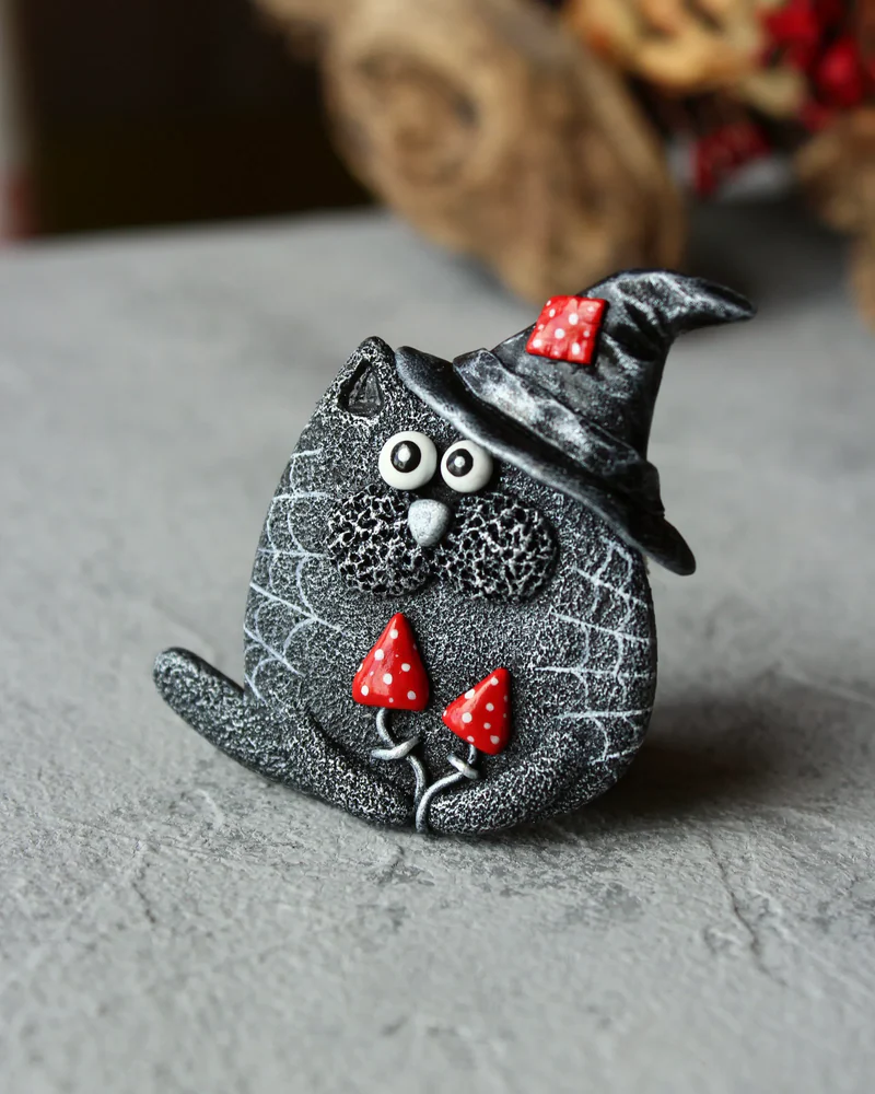 Брошь "Кот Мухомор"